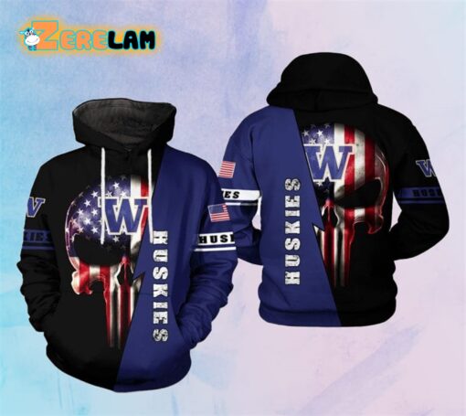 Huskies US Flag Skull Hoodie