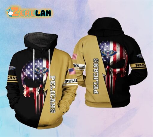 Pelicans US Flag Skull Hoodie