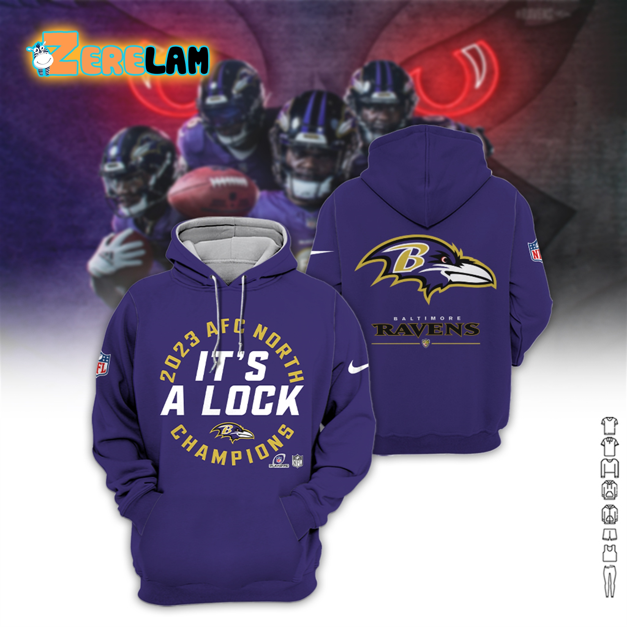 Ravens 2023 AFC North Champions It's A Lock Hoodie - Zerelam