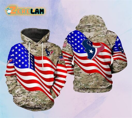 Texans NFL US Flag Camo Veteran Team 3D Printed Hoodie