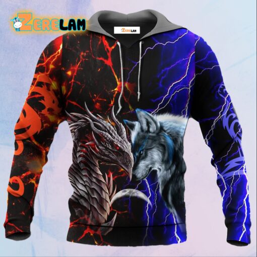 Wolf and dragon cool and hot Hoodie