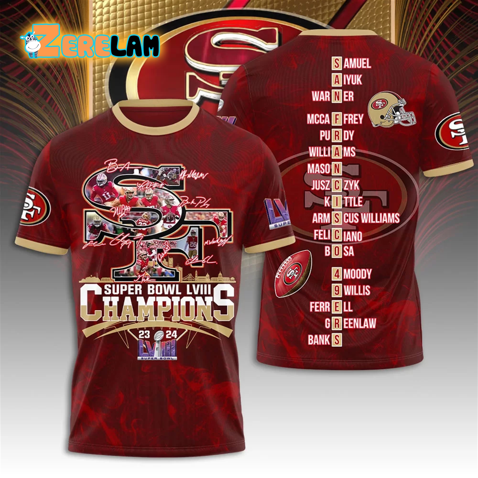 49ers Super Bowl LVIII Champions 2023-2024 Shirt - Zerelam