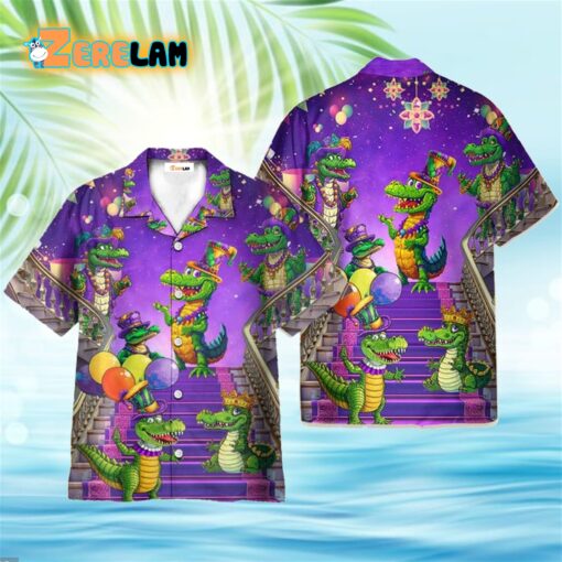 Alligators Funny Mardi Gras Clowns Happy Hawaiian Shirt