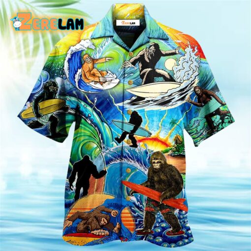 Bigfoot Loves Cool Surfing Hawaiian Shirt