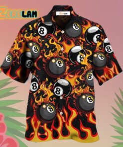 Billiard Eight Ball Burning With Fire Flames Hawaiian Shirt