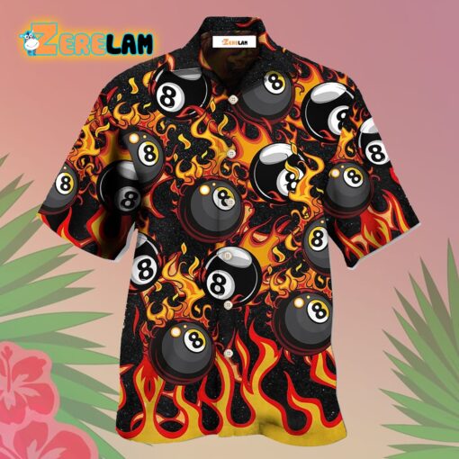 Billiard Eight Ball Burning With Fire Flames Hawaiian Shirt