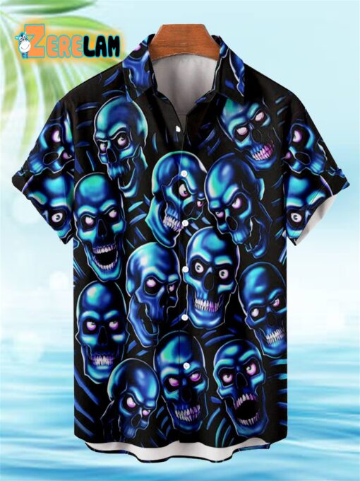 Blue Skull Horror Faces Hawaiian Shirt