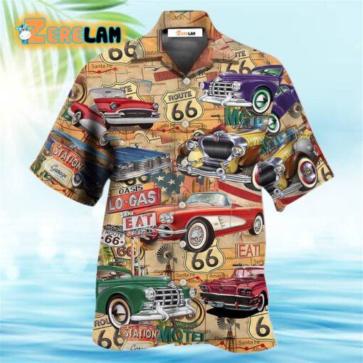 Car The Mother Road Route 66 Road Trip Vintage Hawaiian Shirt