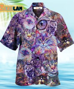 Cat Psychedelic Purple Hawaiian Shirt