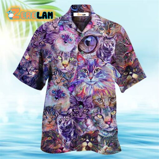 Cat Psychedelic Purple Hawaiian Shirt