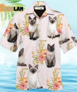 Cat Tropical Floral Siamese Cat Hawaiian Shirt
