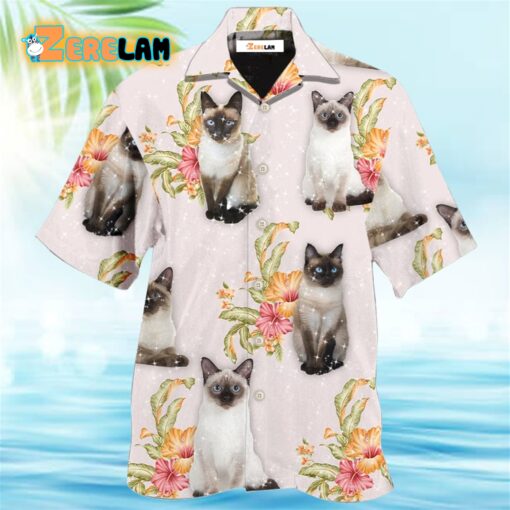 Cat Tropical Floral Siamese Cat Hawaiian Shirt