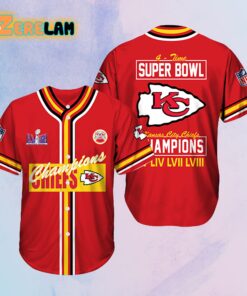 Chiefs 2024 4 Time Super Bowl Champions Baseball Jersey