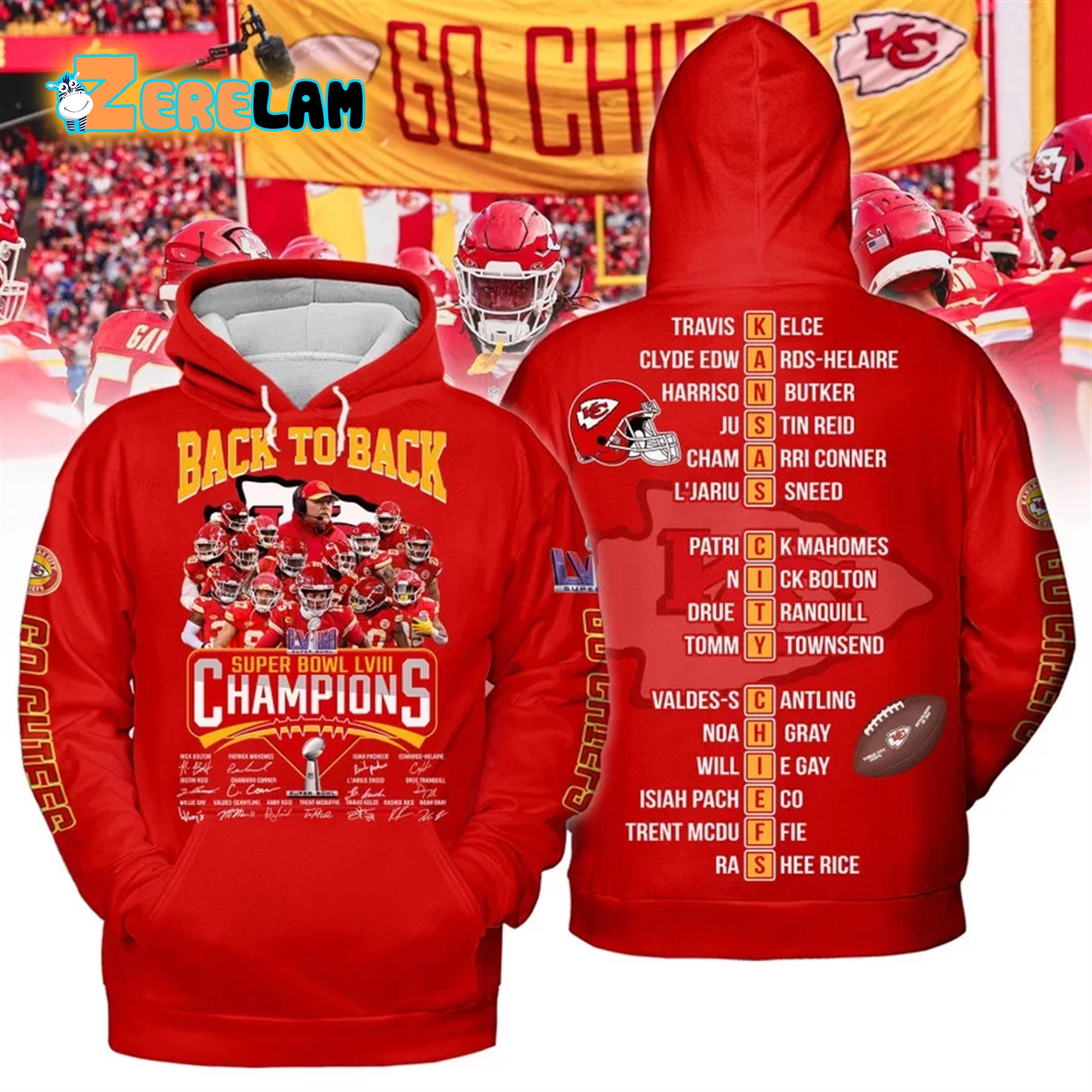 Chiefs Back To Back Super Bowl LVIII Champions Hoodie - Zerelam