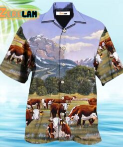 Cow Hereford Cow Beautiful Landscape Hawaiian Shirt
