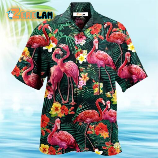 Flamingo Couple Love Flowers Hawaiian Shirt