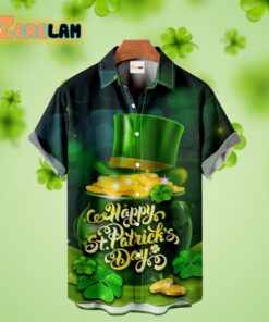 Four Leaf Clover And Gold Happy St Patrick’s Day Hawaiian Shirt