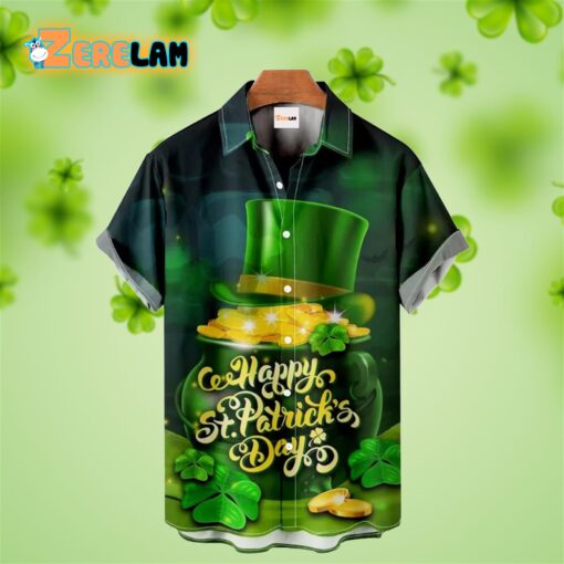 Four Leaf Clover And Gold Happy St Patrick’s Day Hawaiian Shirt