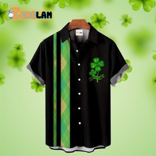 Four Leaf Clover And Green Argyle Pattern St Patrick’s Day Hawaiian Shirt