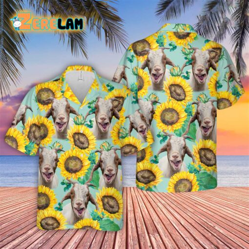 Goat Sunflowers Floral Farm Hawaiian Shirt