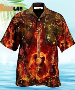 Guitar Where Words Fail Music Speak Flaming Hawaiian Shirt