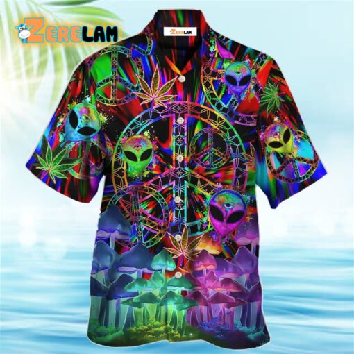 Hippie Alien Peace Color Stunning Hawaiian Shirt