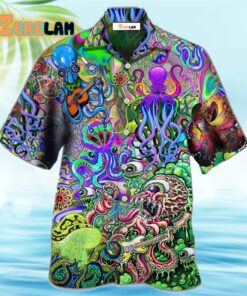 Hippie Funny Octopus Love Music Colorful Ocean Hawaiian Shirt