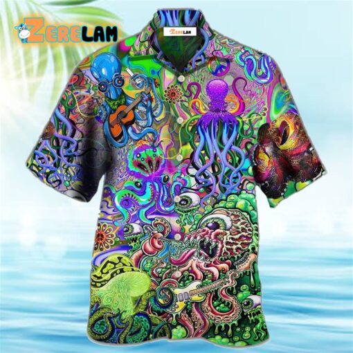 Hippie Funny Octopus Love Music Colorful Ocean Hawaiian Shirt