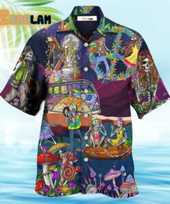 Hippie Funny Skull Dancing Moon Night Hawaiian Shirt