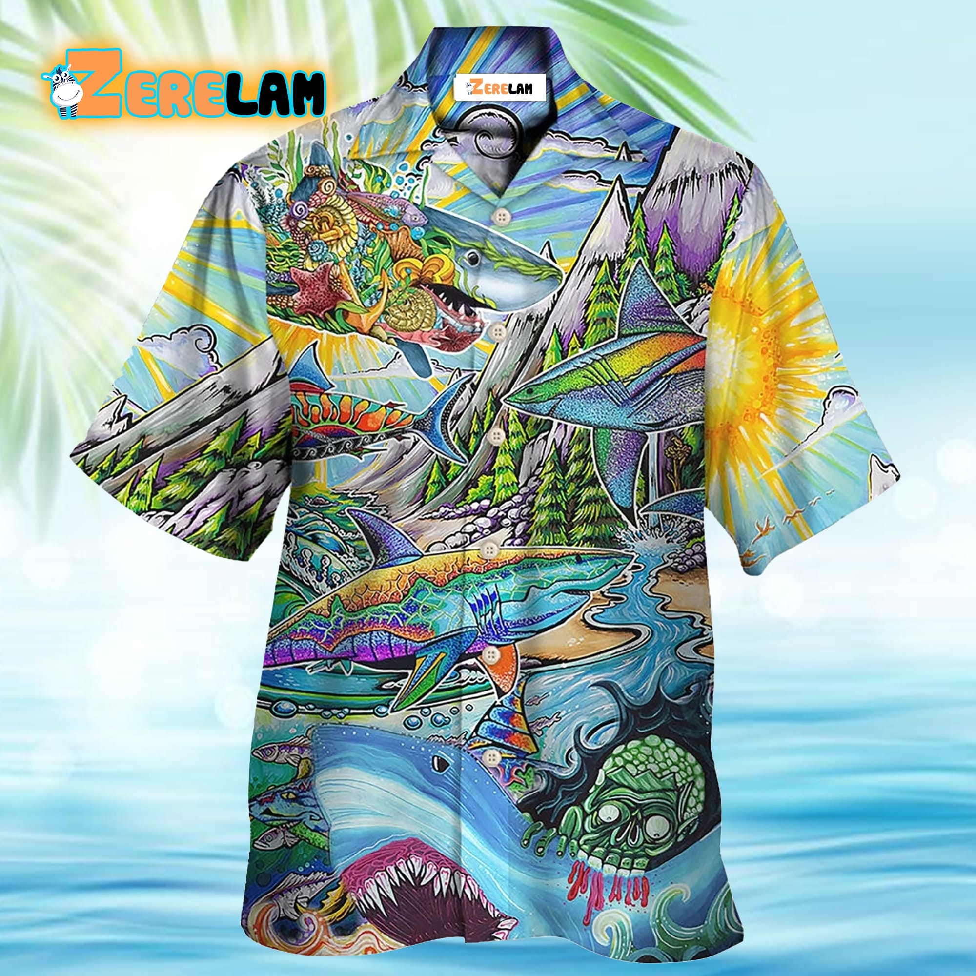 Hippie Shark Colorful Art Hawaiian Shirt - Zerelam