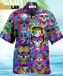 Hippie Skull Colorful Flowers Hawaiian Shirt