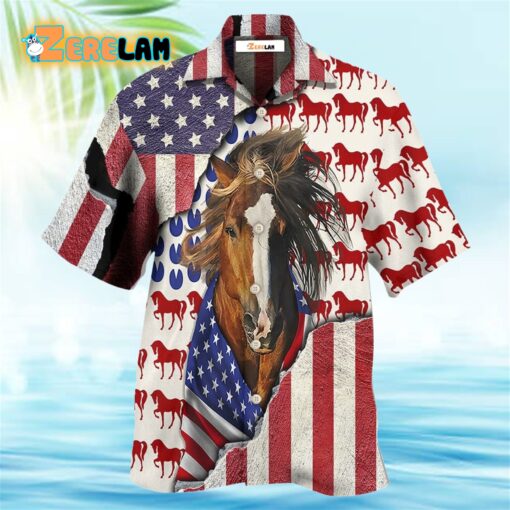 Horse Patriotic Horse American Flag Hawaiian Shirt