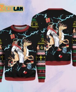 Jesus Riding Reindeer Black Ugly Christmas Sweater