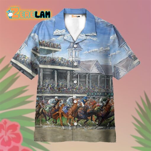 Kentucky Derby Horse Racing Blue Hawaiian Shirt