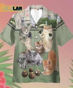 Lawn Bowling Cat Play In Yard Hawaiian Shirt