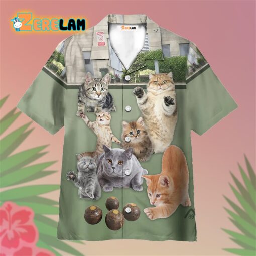 Lawn Bowling Cat Play In Yard Hawaiian Shirt