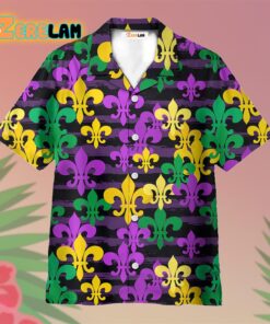 Mardi Gras Fleur De Lis Pattern Purple Yellow And Blue Hawaiian Shirt