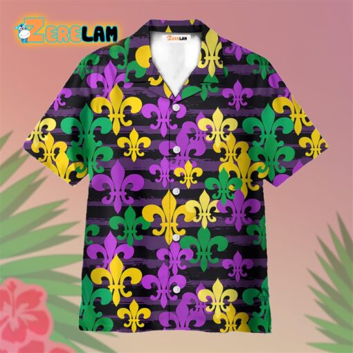 Mardi Gras Fleur De Lis Pattern Purple Yellow And Blue Hawaiian Shirt