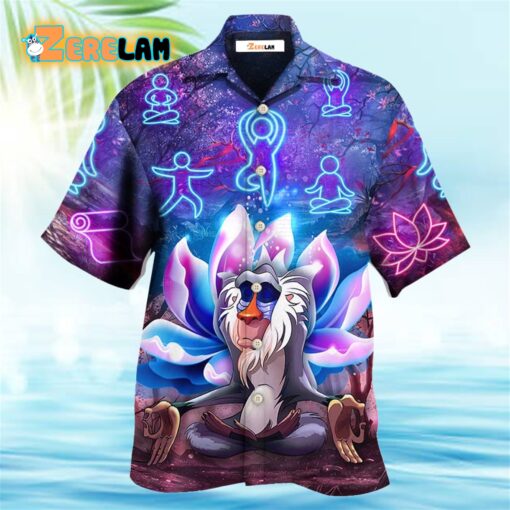 Monkey Mandrill Monkey Yoga Pose Lotus Flower Lighting Neon Hawaiian Shirt