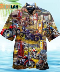 Motorcycle In The Field In The Sunset Hawaiian Shirt