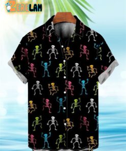 Neon Dancing Skeleton Print Hawaiian Shirt