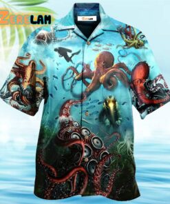 Octopus Giant And Diver Hawaiian Shirt