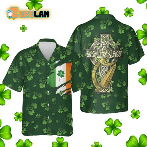 Saint Patrick’s Day Shamrock Celtic Cross Harp Irish Hawaiian Shirt