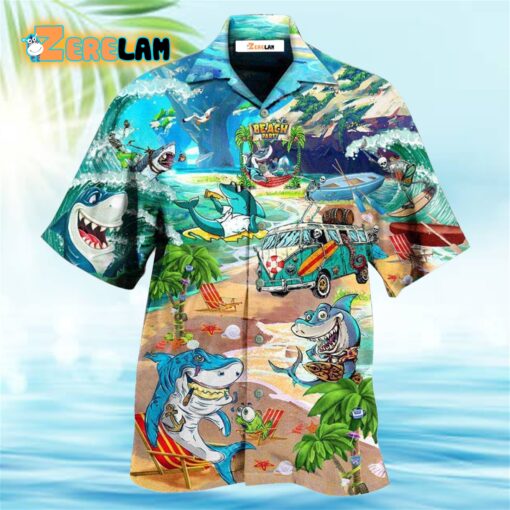 Shark And Skeletons On Beach Party Hawaiian Shirt