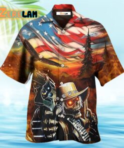 Skull Cowboy Shot Gun American Flag Vintage Hawaiian Shirt