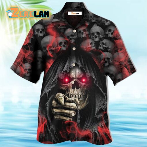 Skull Dark Red Smoke Lighting Hawaiian Shirt