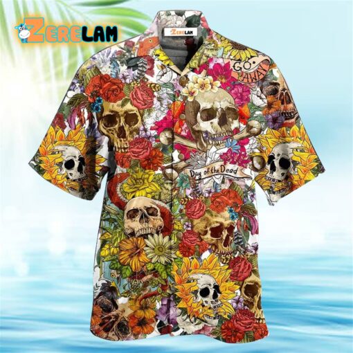 Skull Day Of The Dead Flower Skull Hawaiian Shirt