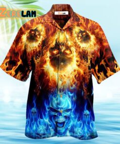 Skull Fire Burning Forever Fire And Water Hawaiian Shirt