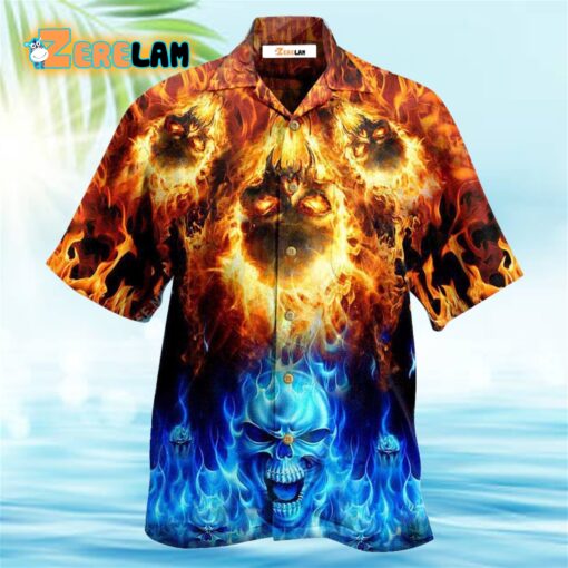 Skull Fire Burning Forever Fire And Water Hawaiian Shirt
