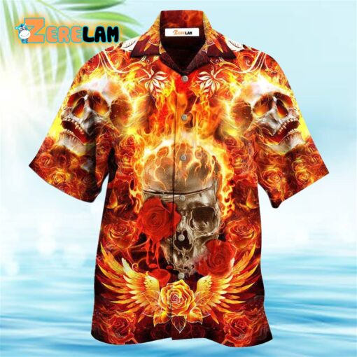 Skull Flaming Rose Hawaiian Shirt